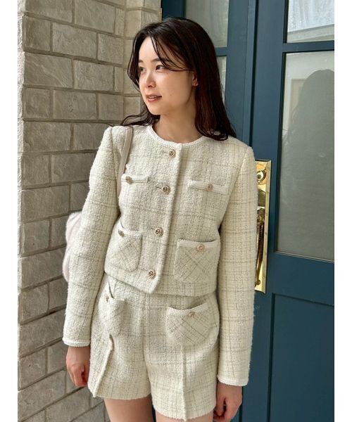 新品タグ付✨リリーブラウン　ノーカラーツイードジャケット　アイボリー　F LILY BROWN（リリーブラウン） ジャケット ノーカラージャケット