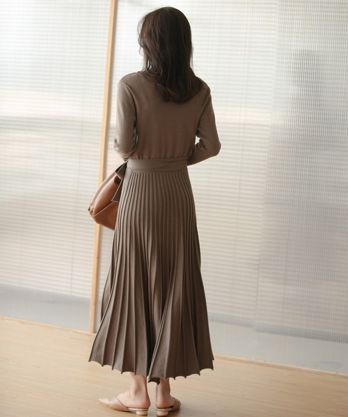 ワンピース リブプリーツAラインロングニットワンピース | SAISON DE PAPILLON | 24