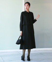 新品未使用タグ付き 素敵なリボン付きワンピース　ブラックM ワンピース 「洗濯機で洗える」喪服/アシンメトリーボウタイ