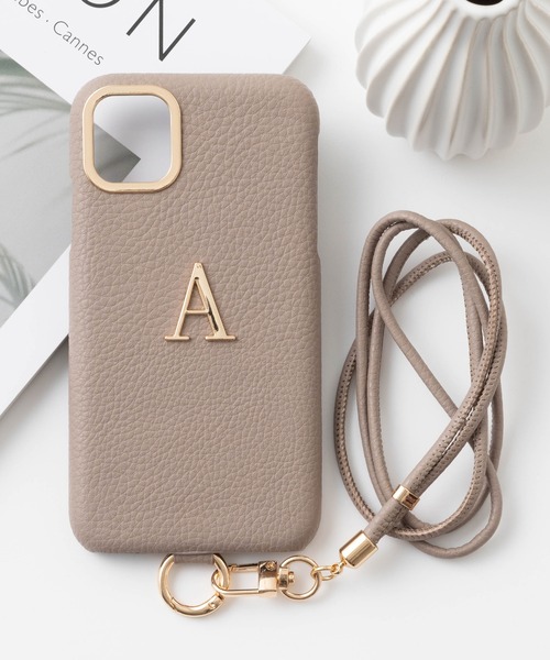 emonique（エモニーク） スマホケース イニシャル PUレザー ストラップ