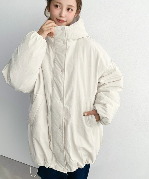 美品✨HEI HEI レース切替ブルゾン パーカー ホワイト L moment+ ブルゾン ジャンバー シャカシャカナイロン裏キルトモンスター