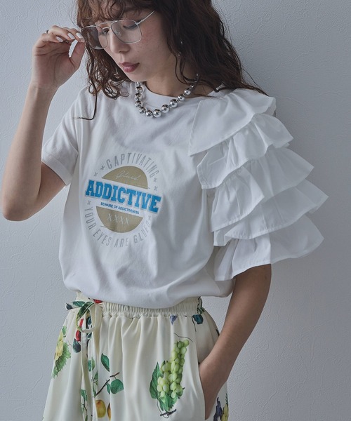 bohmal（ボマール） tシャツ 異素材フリルロゴTシャツ レディース