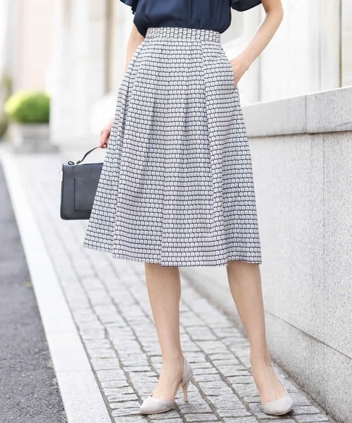 オフオン（OFUON）/［セットアップ対応］カラースクエアプリントタックスカート/洗える OFUON（オフオン） スカート カラースクエアプリントタックスカート