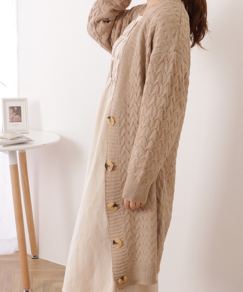 Lace Ladies（レースレディース） カーディガン ケーブル柄ロング丈
