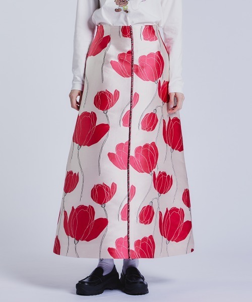 ダブルスタンダードクロージング　黒とベージュの花柄フレアスカート DOUBLE STANDARD CLOTHING（ダブルスタンダードクロージング） 花柄