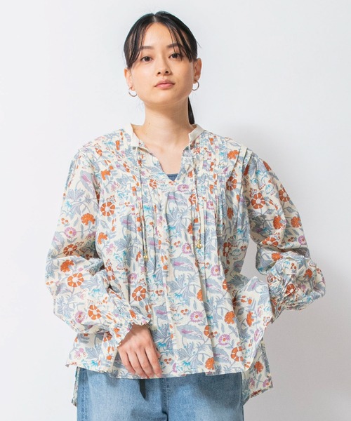 ブラウス シャツ インドプリントショルダータックブラウス レディース