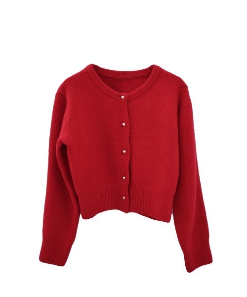 レッド 長袖 カーディガン ボタン付き NAUL カーディガン 「HIT ITEM!」メタルボタンカーディガン／ニット