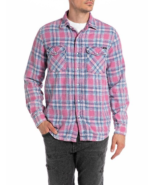 REPLAY（リプレイ） シャツ インディゴチェックコットンシャツ メンズ