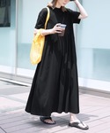 ワンピース 夏 半袖 ウエストギャザー切替ワンピースの詳細画像1
