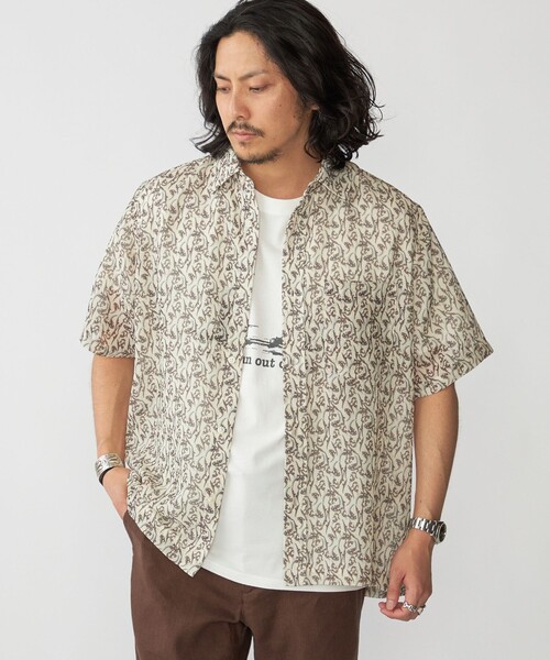 SHIPS シャツ SHIPS: メッシュ プリント レギュラーカラー