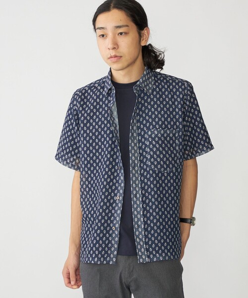 SHIPS シャツ SHIPS: メッシュ プリント レギュラーカラー