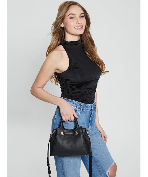 Guess■ EMERA レタリング ロゴ ミニ サッチェルバッグ GUESS ハンドバッグ EMERA Mini Satchel レディース : ZOZOTOWN