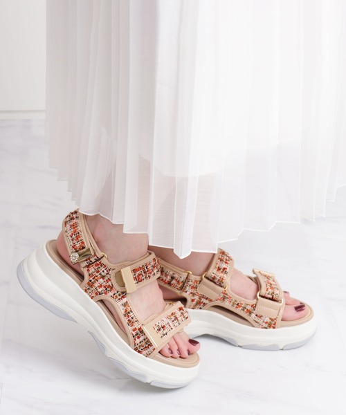 diana（プラスダイアナ） サンダル ツイードダブルベルトサンダル