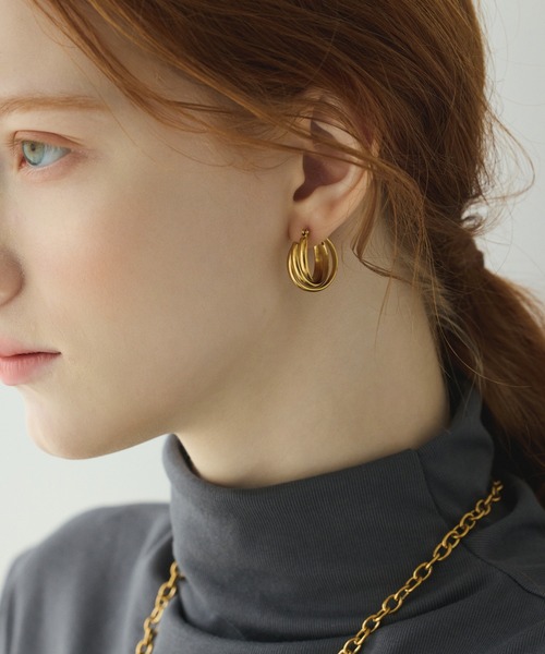 FUA DOOR Pierce S キャメル色のピアス CENE（セネ） ピアス 「CENE」セネ/トリプルウェブフープピアス
