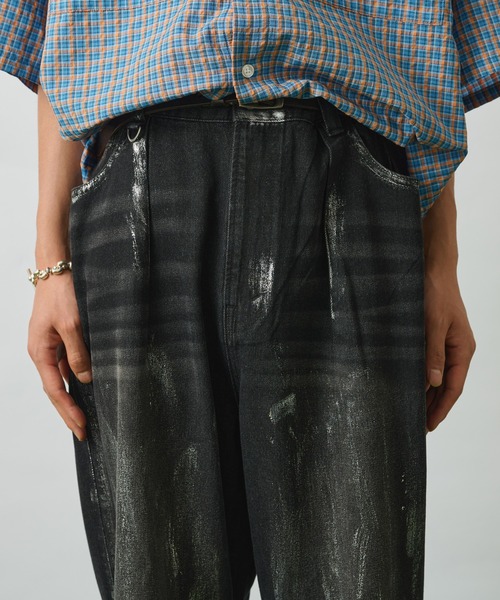 WETTEMPT ジーンズ SILVER PAINT DAMAGE DENIM PANTS /シルバー