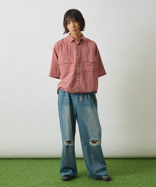 WETTEMPT ジーンズ SILVER PAINT DAMAGE DENIM PANTS /シルバー