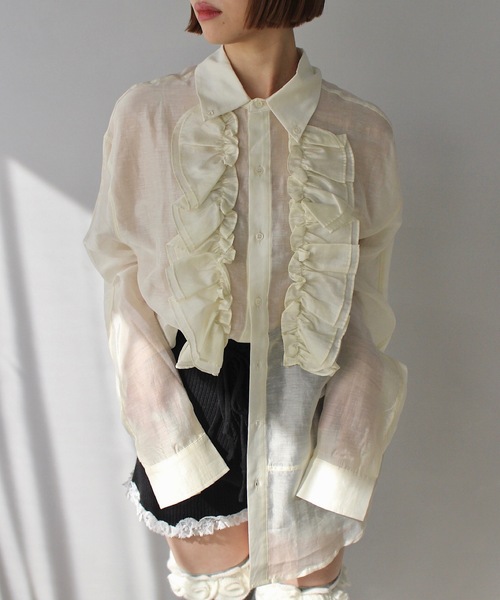 SANSeLF ブラウス シャツ 「LONSLAN」 フロントフリルシアーシャツ  