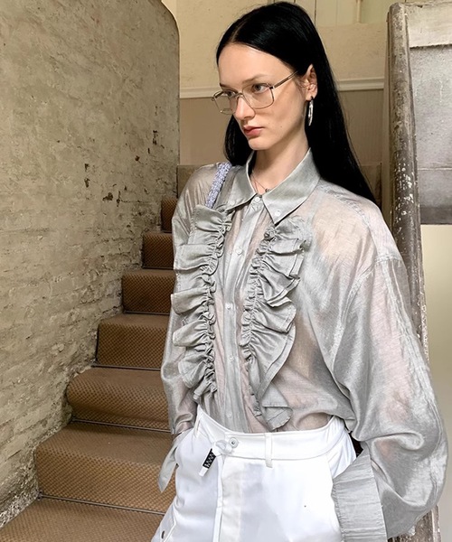 SANSeLF ブラウス シャツ 「LONSLAN」 フロントフリルシアーシャツ  