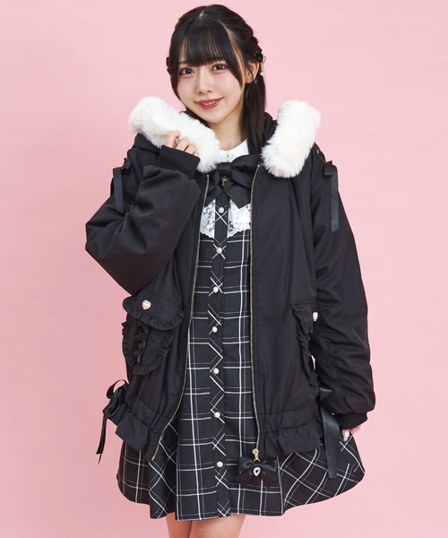 シークレットハニー レースアップポケットフードボリュームブルゾン （クロ） シークレットハニー Secret Honey レースアップポケットフードブルゾン