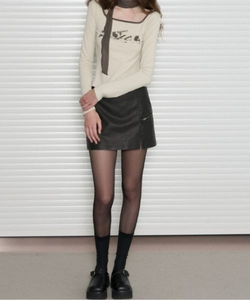 LEATHERY tシャツ Square neck Tie Scarf T-Shirt レディース