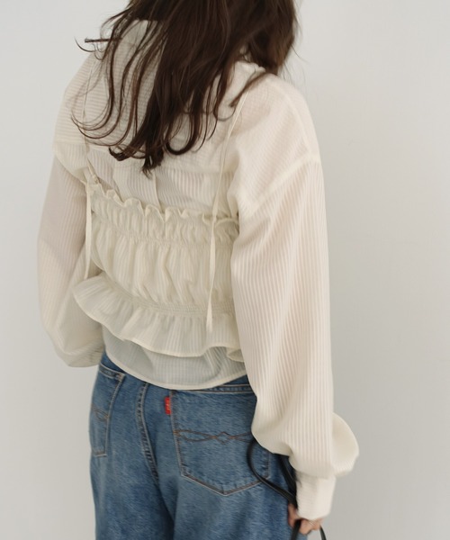 Freesia ブラウス シャツ ビスチェ付きシアーストライプショート丈