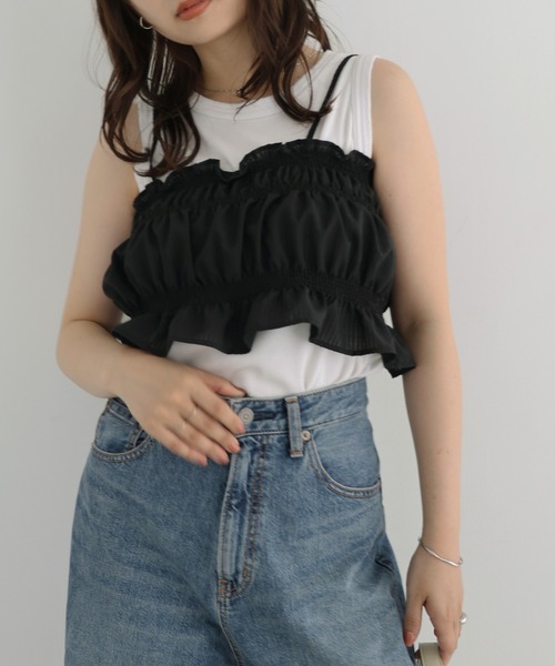 Freesia ブラウス シャツ ビスチェ付きシアーストライプショート丈