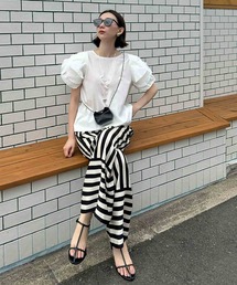 ELFRANK パンツ ストライプサテンワイドパンツ レディース : ZOZOTOWN