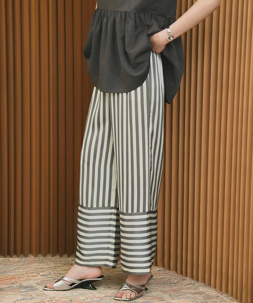 ELFRANK ワイドパンツ パンツ ストライプサテンワイドパンツ