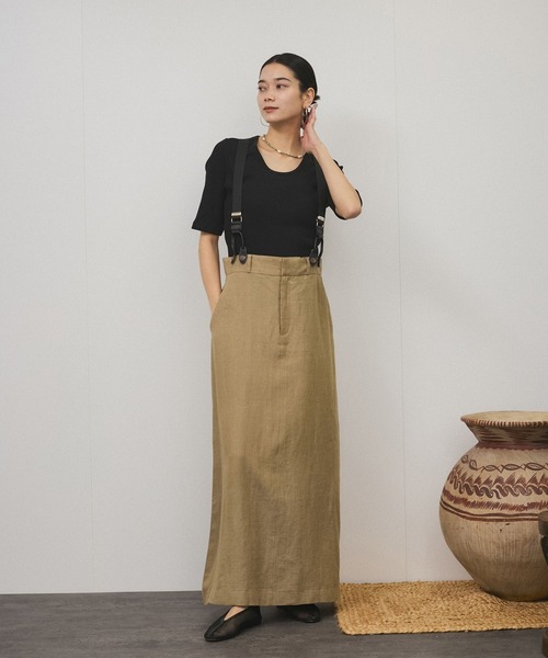 【SALONアダムエロペ】リネン サスペンダー付き ロングスカート SALON adam et rope' スカート 「WEB限定」ヨーロピアン