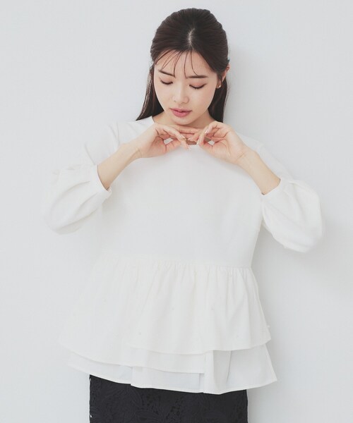 index tシャツ カットジョーゼットドッキングペプラムトップス