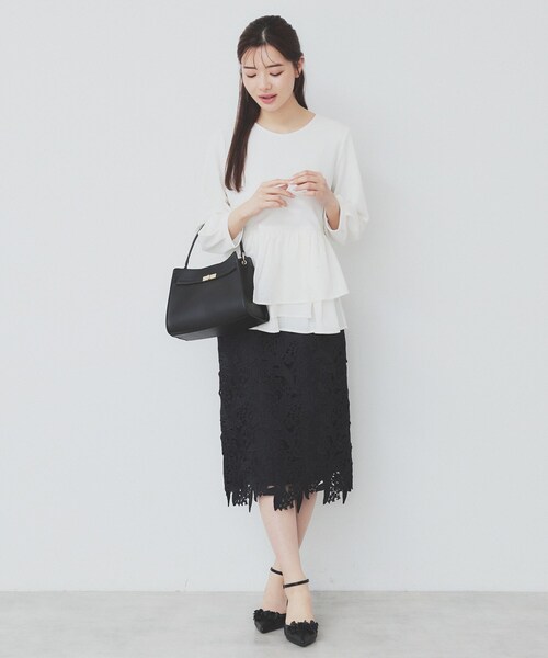 index tシャツ カットジョーゼットドッキングペプラムトップス
