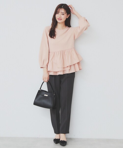 index tシャツ カットジョーゼットドッキングペプラムトップス