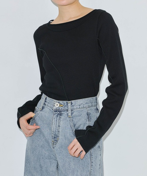 PUBLIC TOKYO tシャツ ドロウアークリブTOP レディース