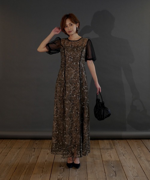 ドレス puff sleeve lace dress
