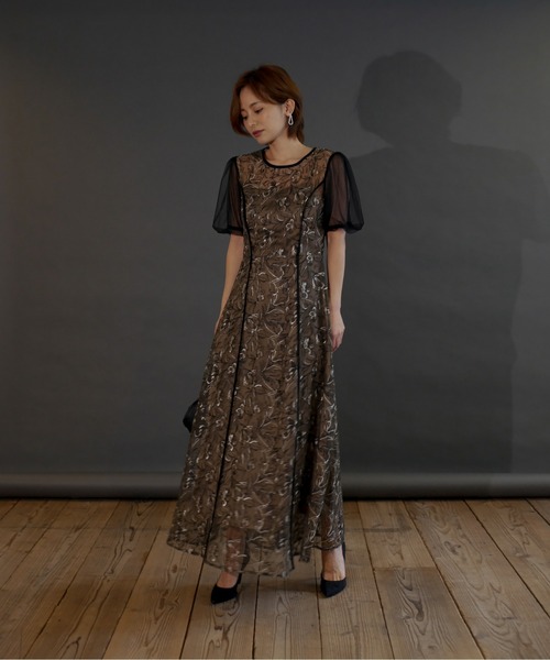 ドレス puff sleeve lace dress