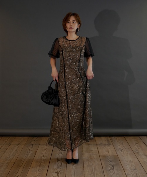 ドレス puff sleeve lace dress