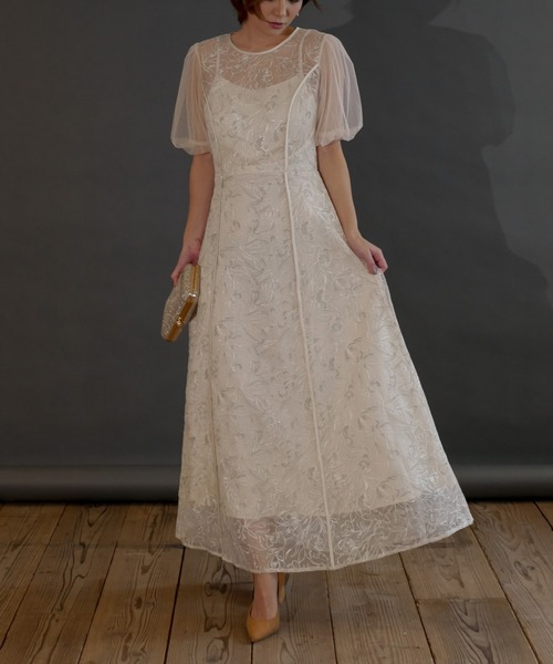 ドレス puff sleeve lace dress