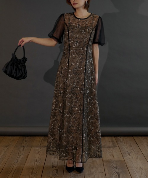 ドレス puff sleeve lace dress