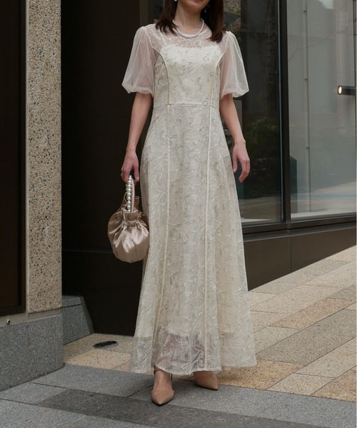 My shawty（マイシャウティー） ドレス puff sleeve lace dress