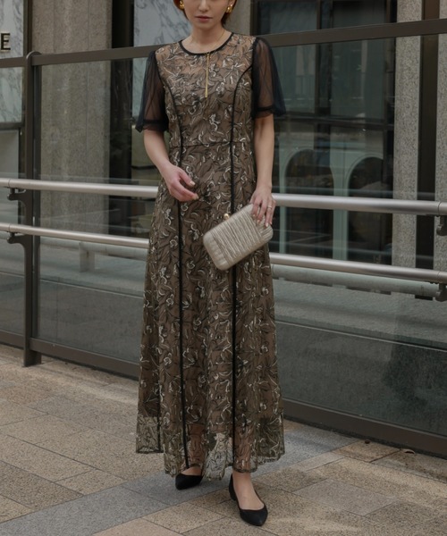 My shawty（マイシャウティー） ドレス puff sleeve lace dress