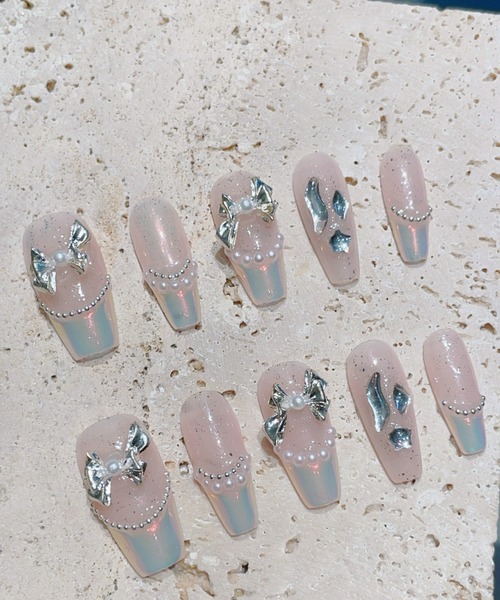 ネイルチップ ネイルシール シルバーリボンネイルチップ : ZOZOTOWN