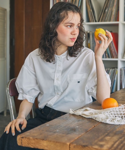 ブラウス シャツ ナンバリング刺繍 アソート パフスリーブ バンド