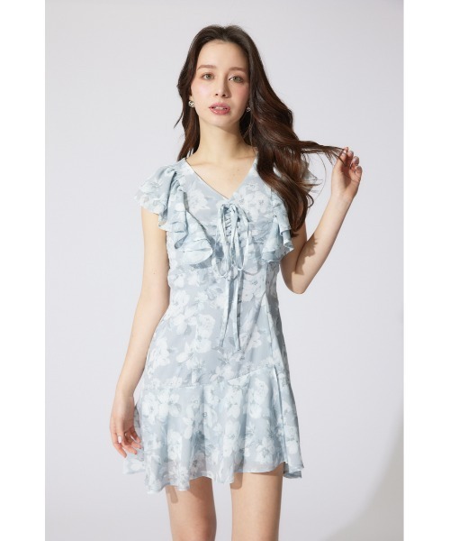 rienda フリルフラワーロングワンピース 夏服 半袖 rienda ワンピース フリルフラワーロングワンピース 夏服 半袖