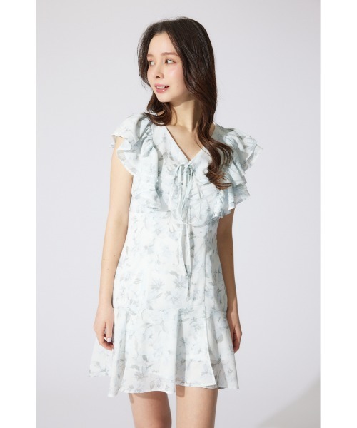 rienda ワンピース フリルフラワーミニワンピース 半袖 夏服