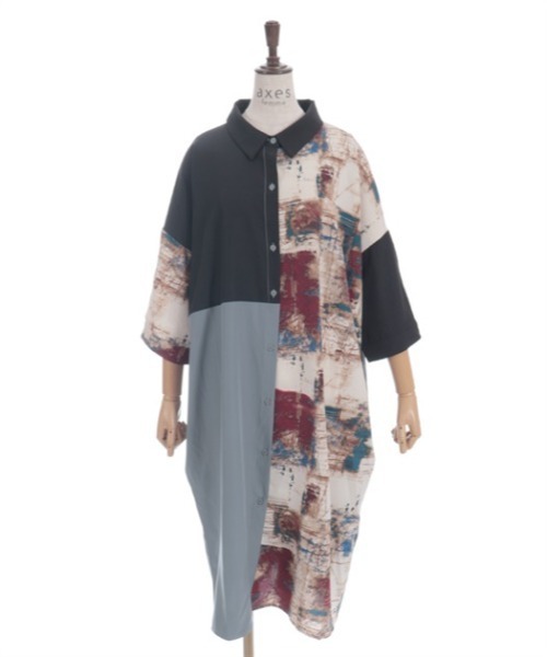 axes femme（アクシーズ ファム） ワンピース パッチワークシャツ