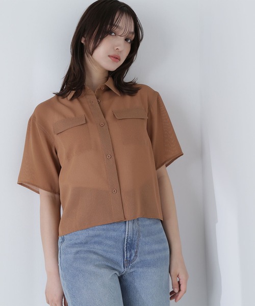 ブラウス シャツ ダブルポケットメッシュシャツ レディース