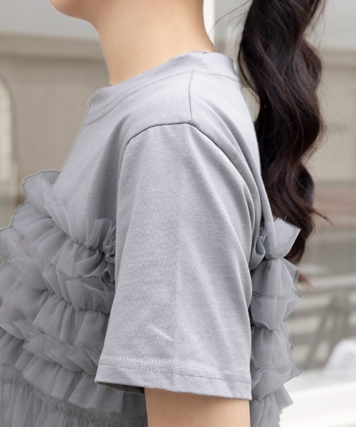 tシャツ チュールフリルドッキング Tシャツ レディース