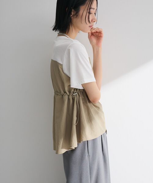 tシャツ ビスチェドッキングプルオーバー レディース Green Parks tシャツ ビスチェドッキングドロスト5分袖プル