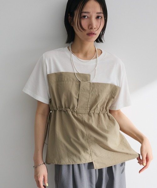 tシャツ ビスチェドッキングプルオーバー レディース Green Parks tシャツ ビスチェドッキングドロスト5分袖プル