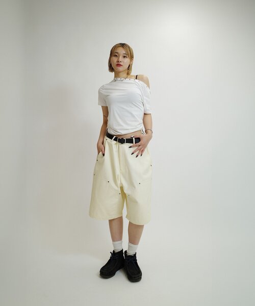 【関税込み】Nothing Written グレー Kika ショートパンツ 140-150]ダブルレースアップショートパンツ(ハーフ・ショート丈